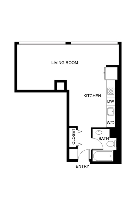 Floor plan for studio, 1 bath, 460 sqft